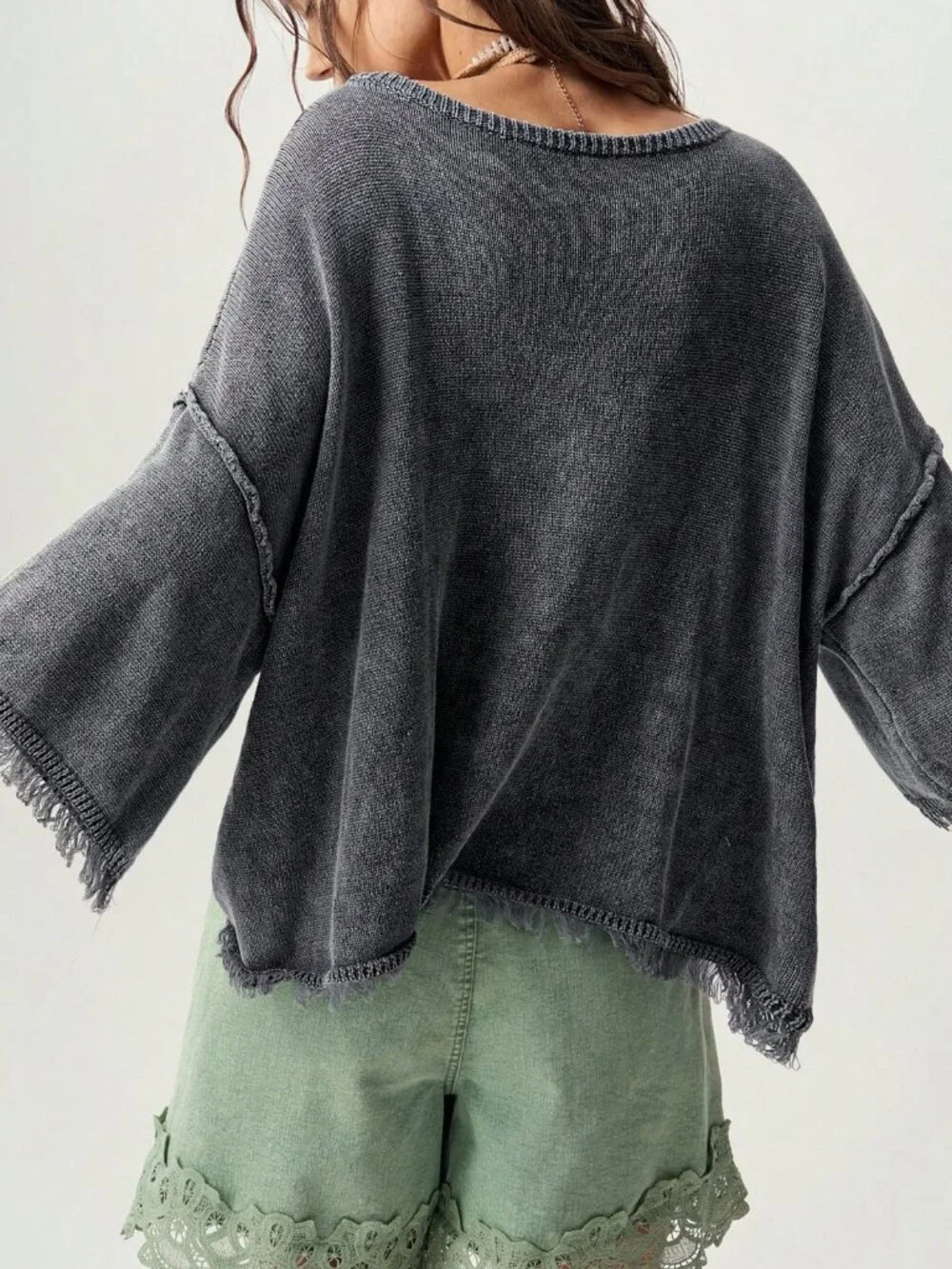 Grey Casual Women's Tassel Design Long Sleeve Sweater